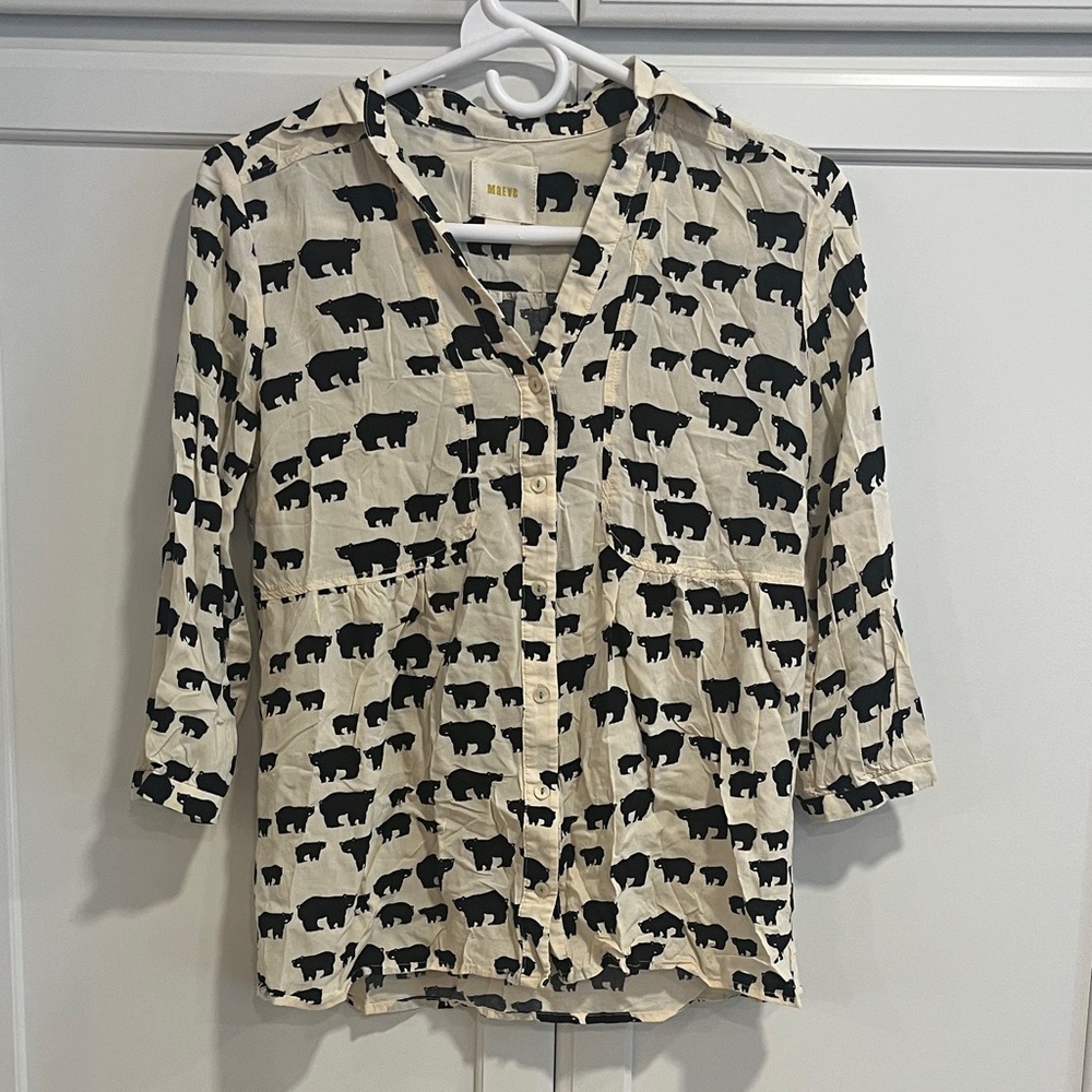 Maeve Black and Cream Bear Print Top